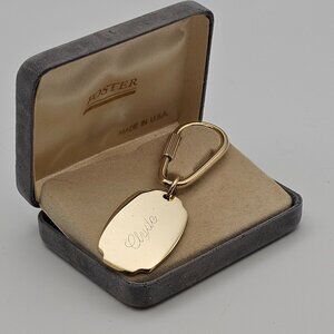 Foster Gold Tone Keychain "Clyde" Engraving In Original Box 3"